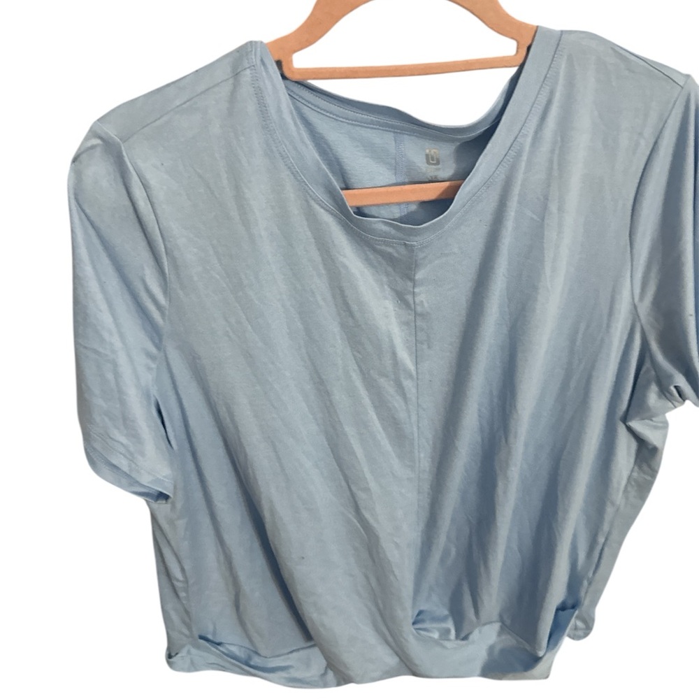 NWT Ideology Sky Blue Short Sleeve Top knit around waist 1x cute soft